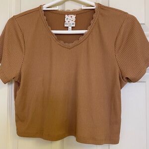 Belle Du Jour Girl’s XL Tan Ribbed Crop Top